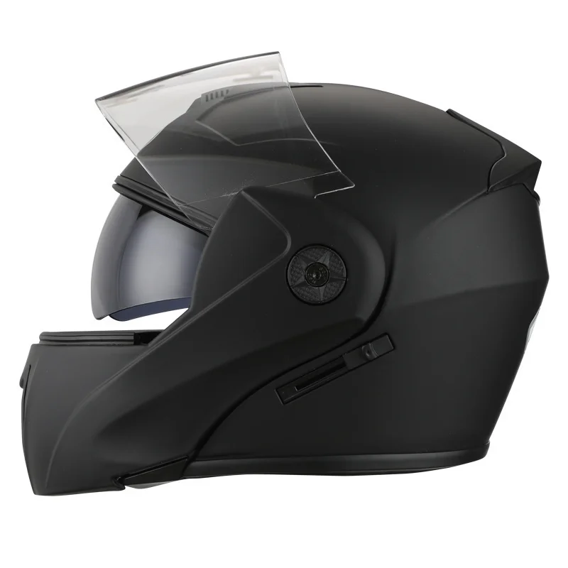 Helm Sepeda Motor Modular Balap Flip Up Diakui DOT Helm Sepeda Motor Motocross Dual Lens Full Face Perlindungan Ganda Hitam