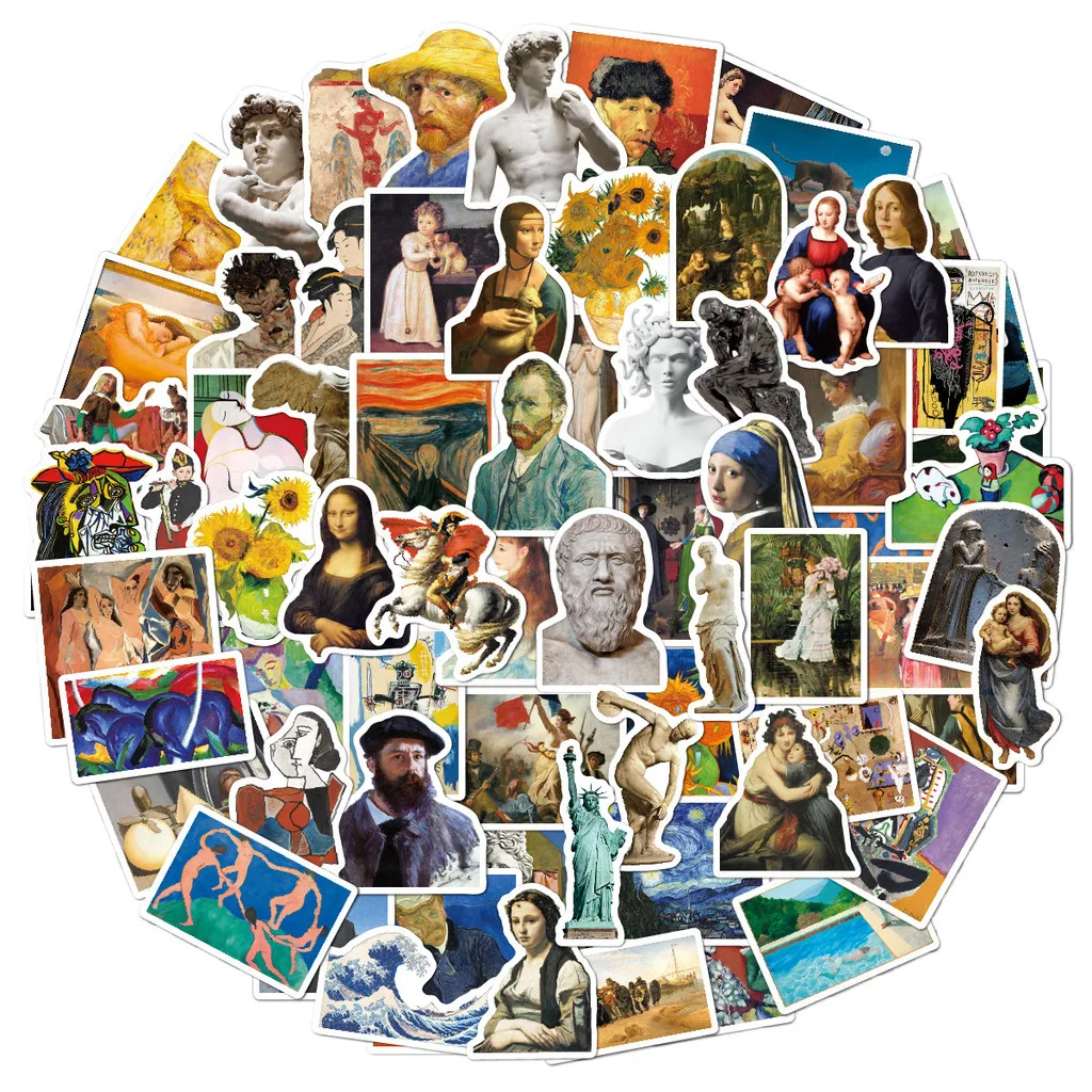 100Pcs Famous Painting Art Sticker Pack Mona Lisa Van Gogh Art Decals For Water Bottle Luggage Aesthetic DIY Ornament
