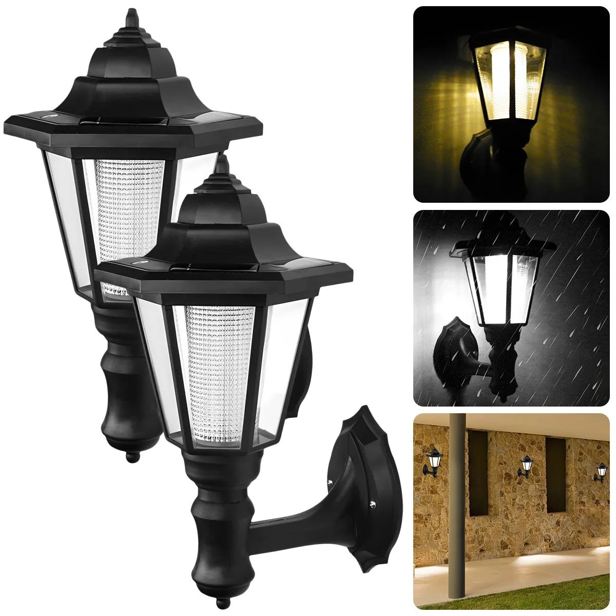 Hexagonal Solar Wall Lights Outdoor Solar LED Lamp Retro Solar Lantern Garden Light Waterproof Street Light Garden Decor