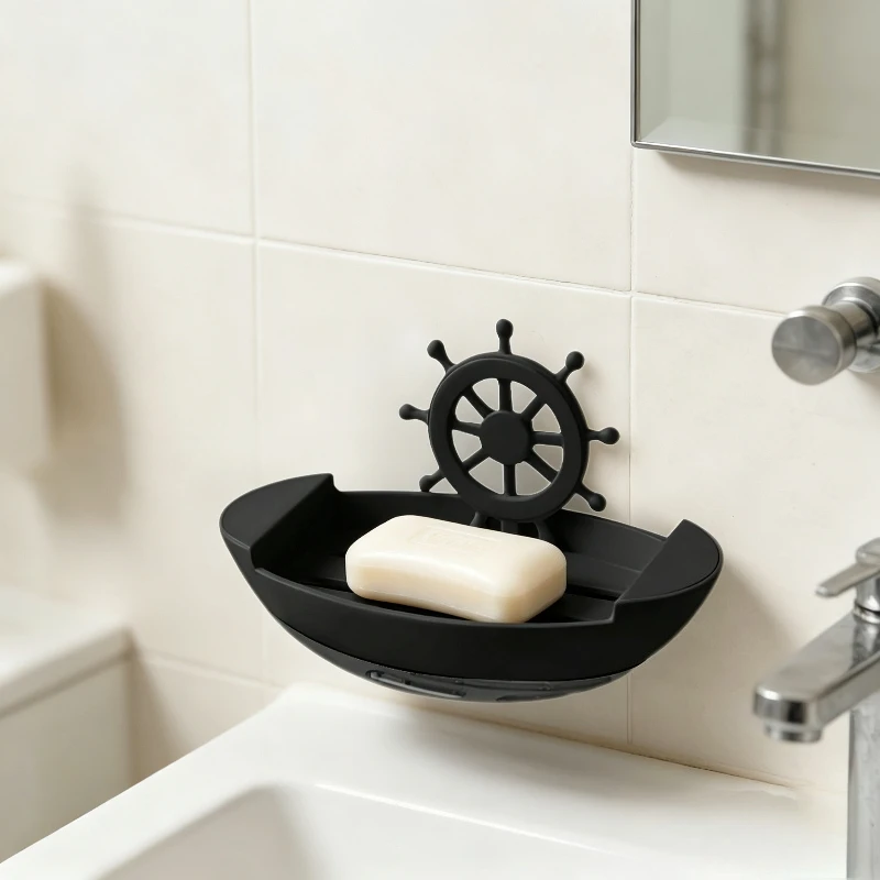 Nautical Ship Wheel Wall Mount Soap Dish Self Adhesive Hollow Drainage Soap Holder Rustic Boat Steering Wheel Decor Bathroom