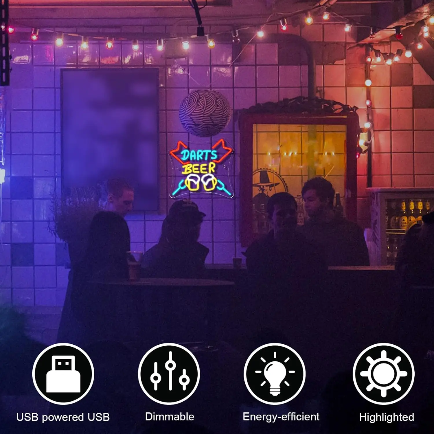 Darts Beer Neon Sign USB Powered LED Dimmable Neon Light for Beer Bars Clubs Game Room Living Room Wall Decor Personzalized Gift
