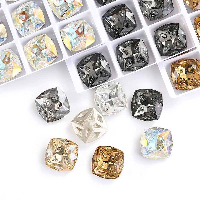 Square Shape Glass Crystal RhinestonesNew Design Loose Beads Jewelry Making Accessories Pointeback Fancy Stones Rhinestones