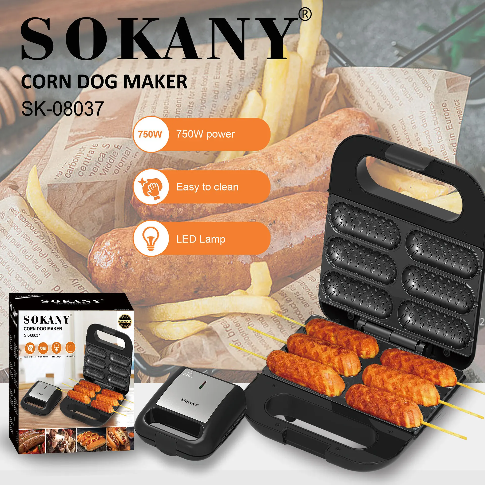 Stainless Steel Sticks Corn Dogs Ausage Machine Hotdog Maker Stem Waffle Maker Non-stick Coating Hot Dog Making Machine 750W