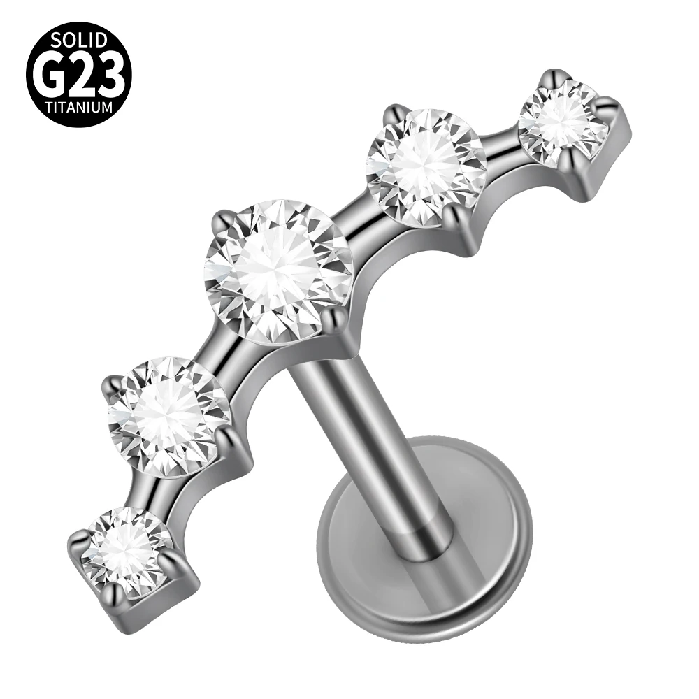 G23 Titanium Clear CZ Gem Labret & Lip Stud