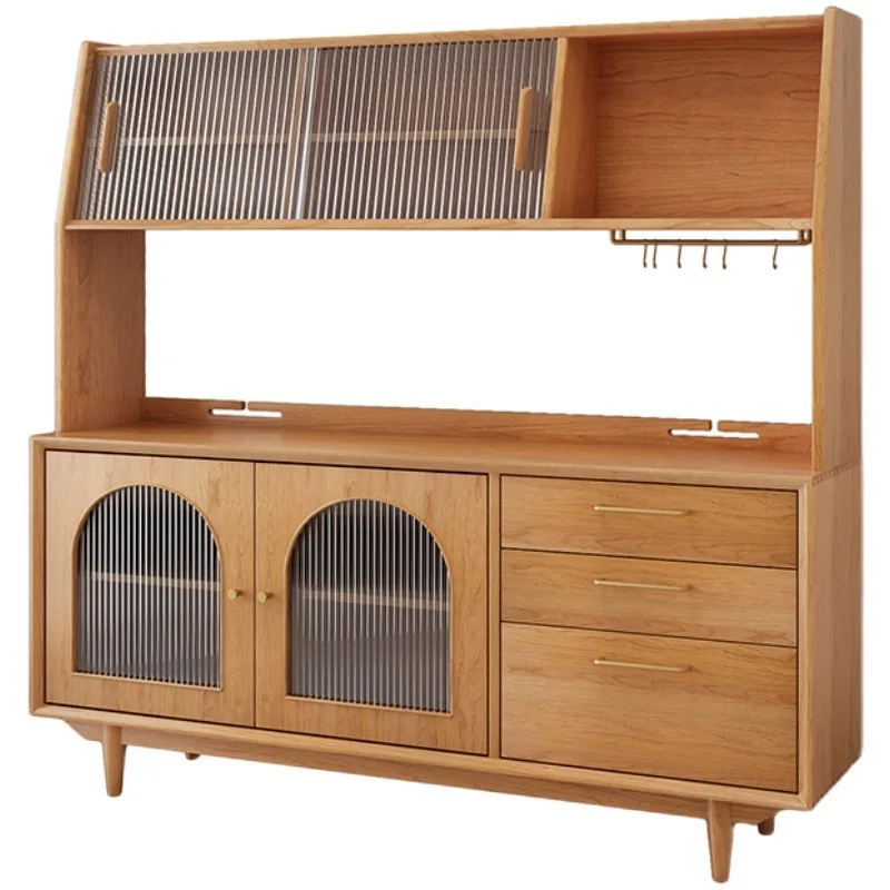

all solid wood, Japanese-style simple high cabinet, living room, household wine cabinet, integrated wall storage, tea cabinet