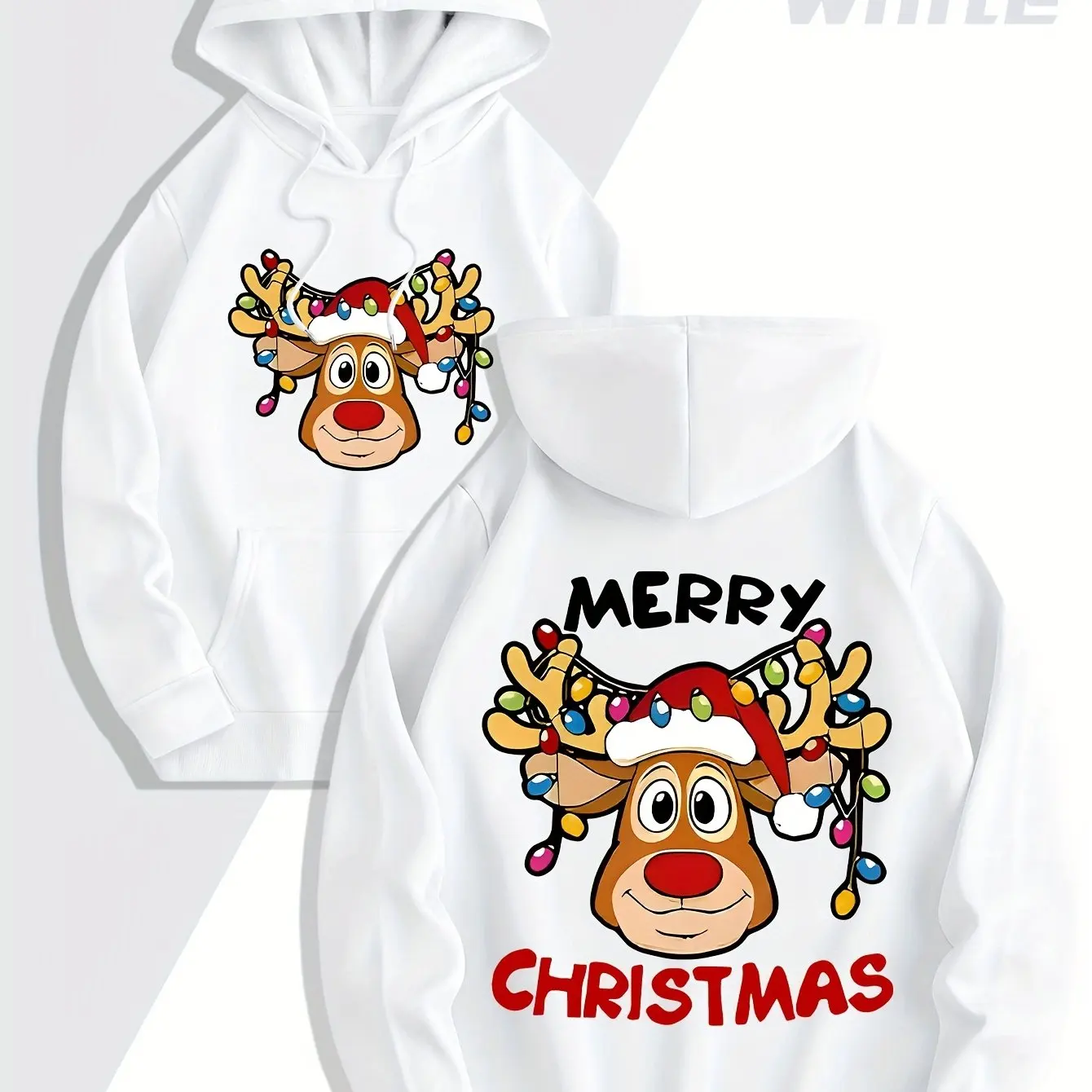 Sweat à capuche tendance pour hommes, imprimé renne joyeux noël, tissu doux, coupe ample, pull décontracté avec capuche et poche, vêtements confortables