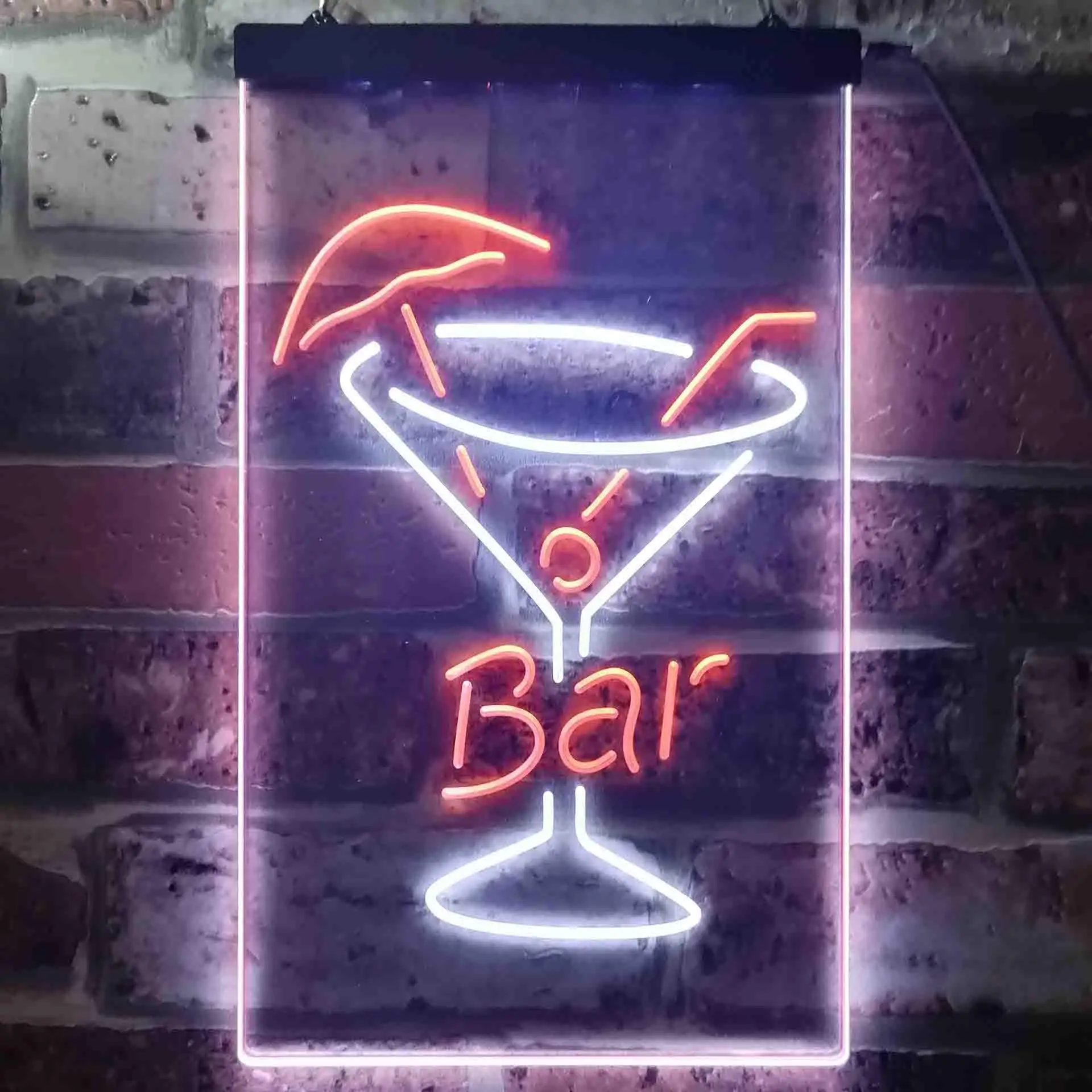 Bar. with Cocktails Glass Dual Color Led Neon Sign st6-i3560