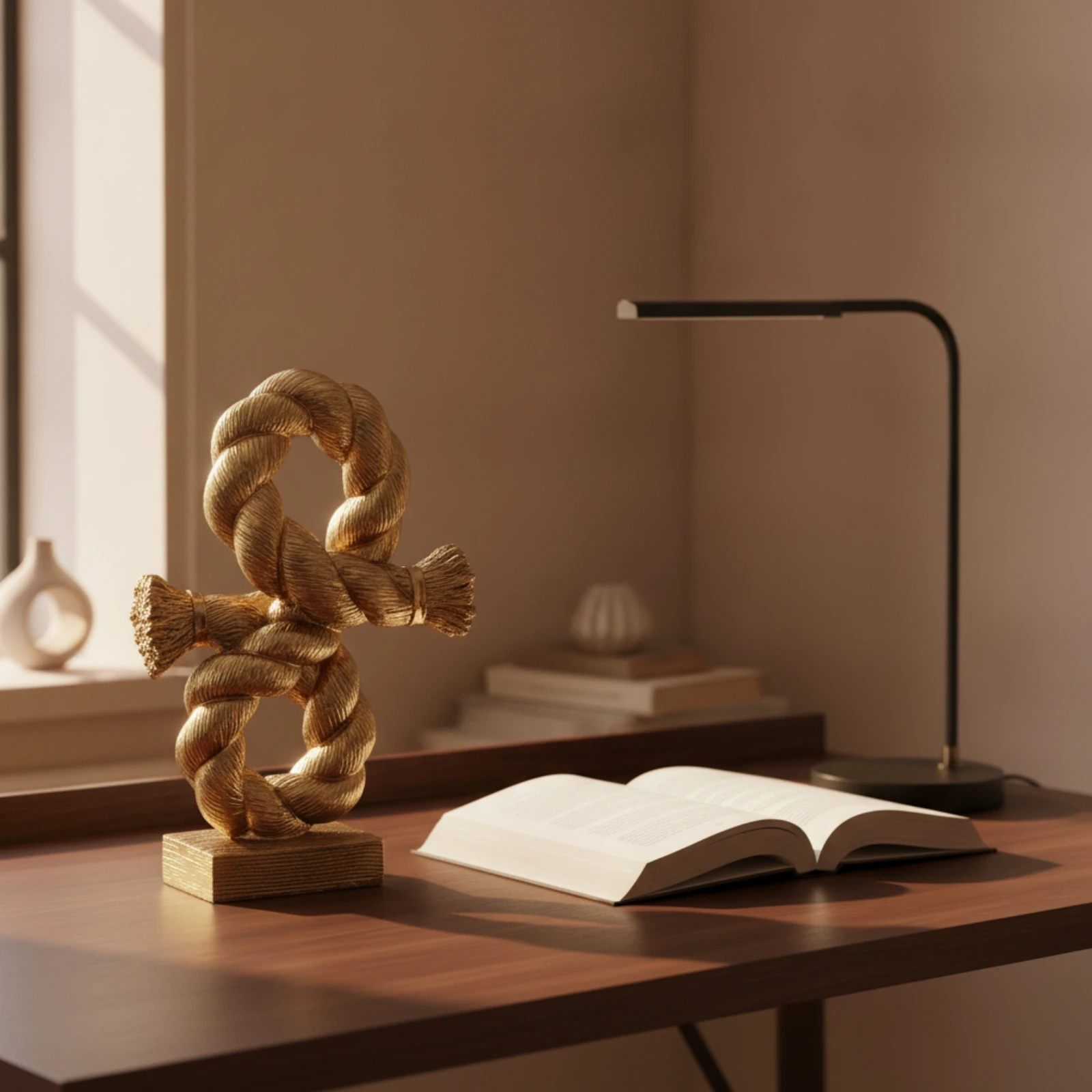 Knot Sculpture Gold Sculpture with Base Statue Modern Decor Resin for Bookshelf, Living Room