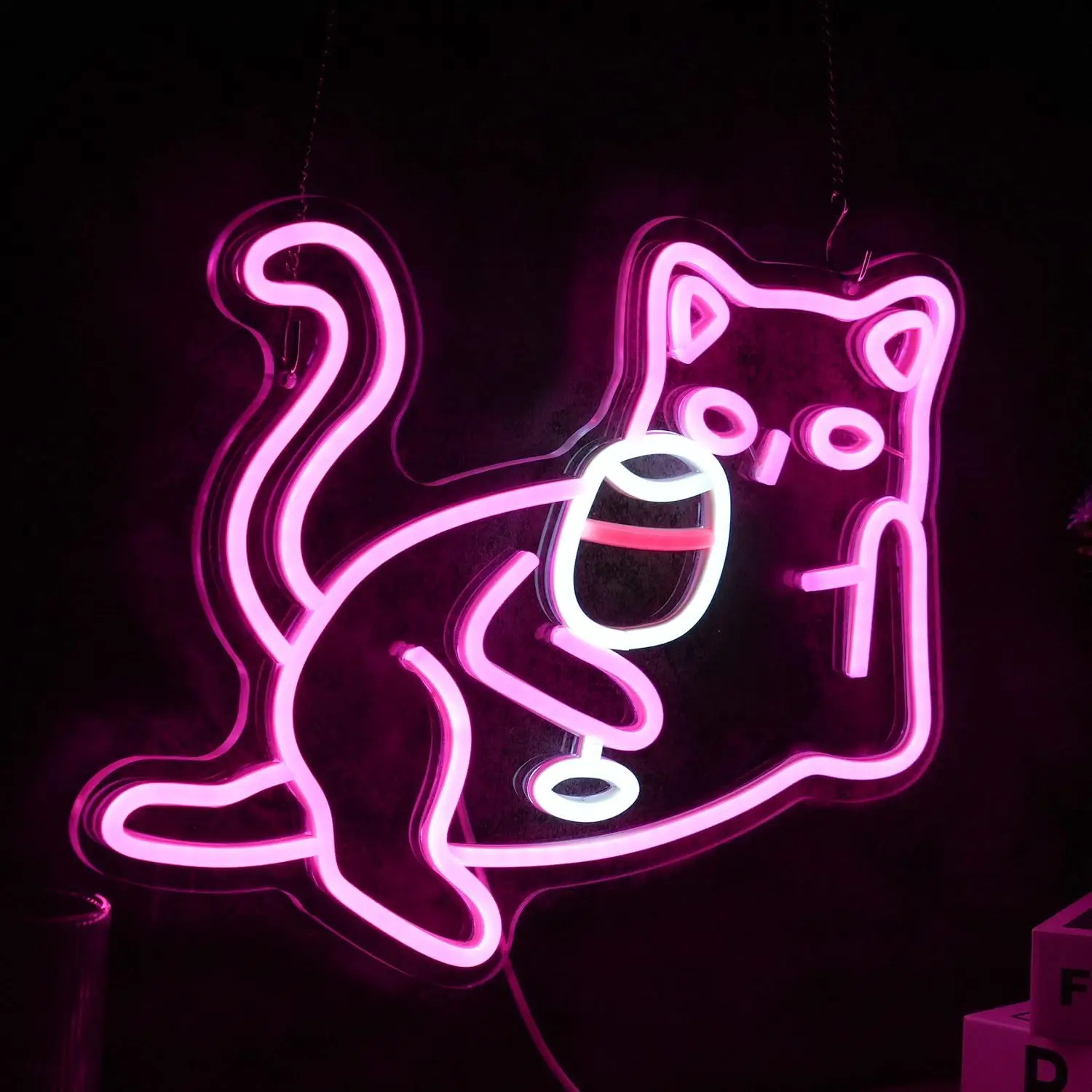 Cat Wine Glasses Neon Sign LED Light Pink Cat for Wall Decor Night Light USB Powered for Bar Living Room Cat Cafe Cat Lover Gift