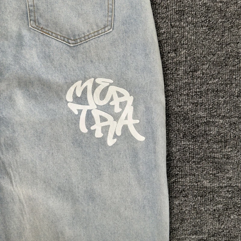 الصورة الحقيقية ميرترا الجينز الضوء الأزرق إلكتروني طباعة مستقيم الساق الجينز شارع العليا الرجال النساء موضة جديدة سراويل جينز الشارع الشهير