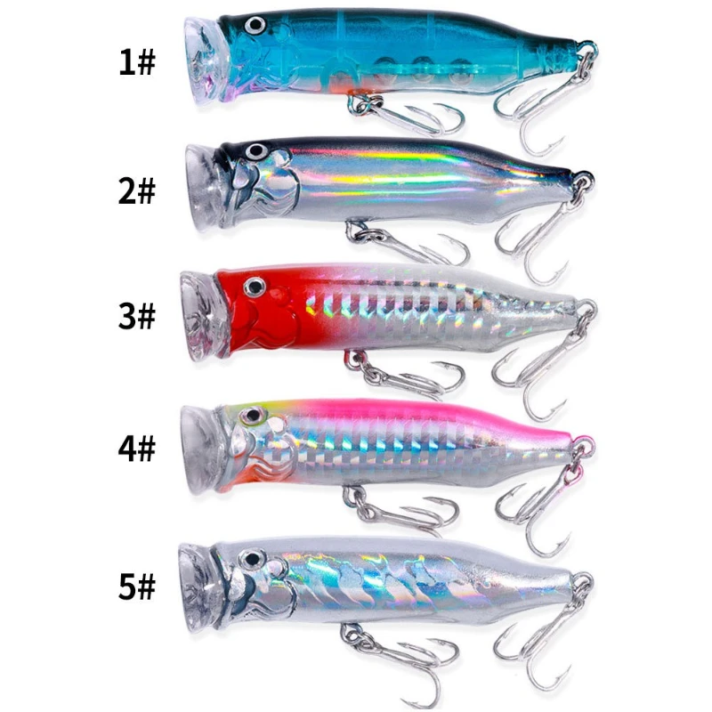 

5pcs 7.2CM Top Water Fishing Popper Lure Bait Artificial Plastic Bait Bass Wobblers Crankbait Pesca Carp Fishing Tackle