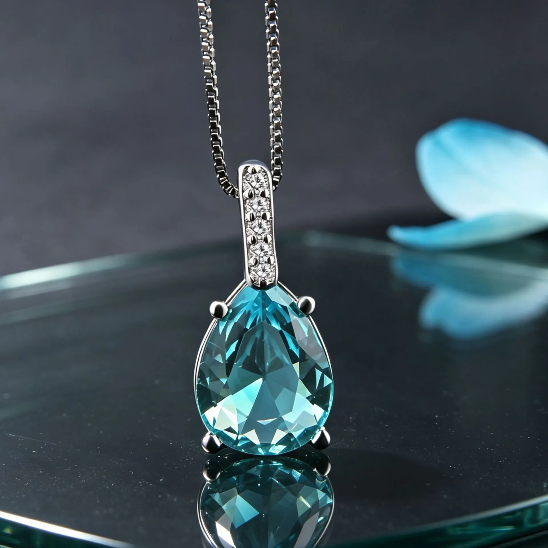 Chinese Style Bracelet Hand String Imitation Caibao Blue Crystal Topaz Pendant Water Drops Pear-Shaped Carat Necklace European
