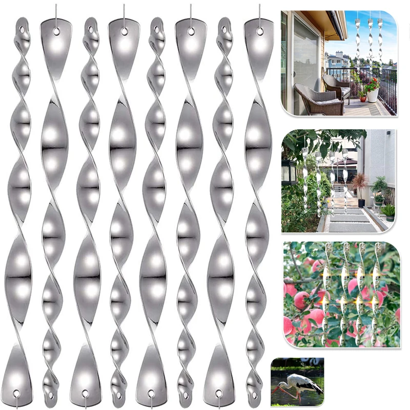 12pcs Rotating Reflective Bird Repeller Rod Wind Spiral Deterrent Control Device Agricultural Scare Bird Garden Ornaments Decor