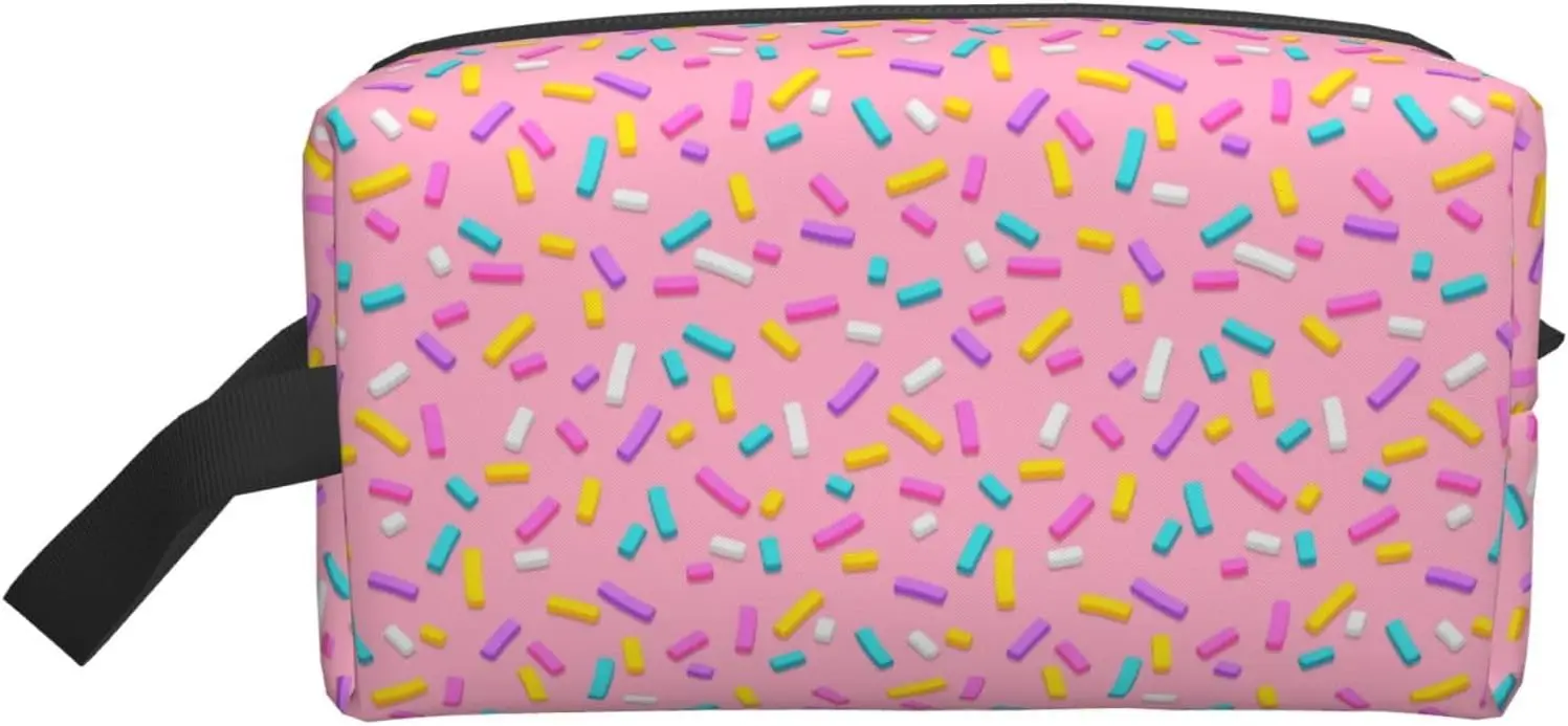Sweet Pink Decorative Sprinkles Travel Toiletry Bags Cosmetic Bags with Hanging Makeup Bag for Women Men