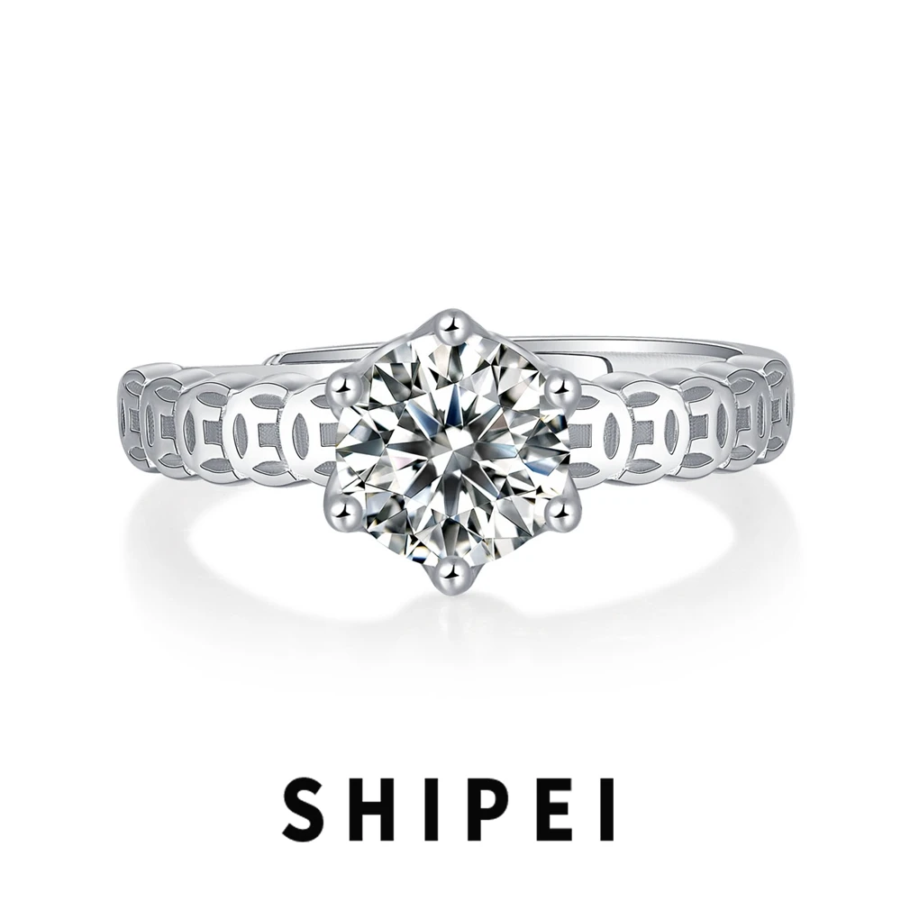 

SHIPEI 1CT D Moissanite Diamond Gemstone Engagement Fine Jewelry 100% 925 Sterling Silver Adjustable Ring For Women Wholesale