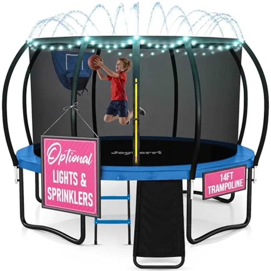 

Outdoor trampoline for recreation: galvanized steel frame, black enclosure net, ASTM-certified safety, anti-rust coating, inclu