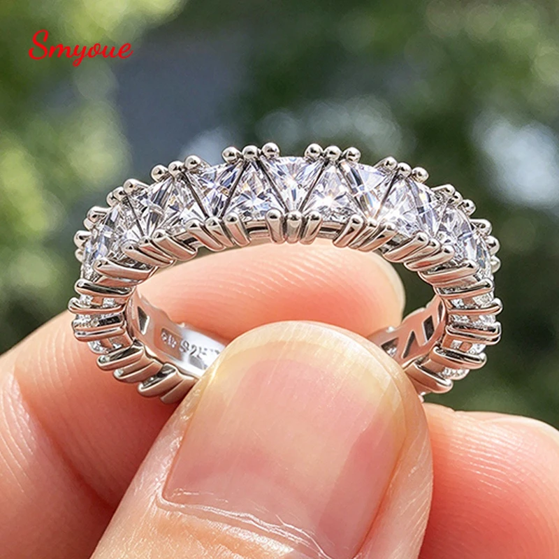 Smyoue Trendy 4*4mm Triangle Cut Moissanite Stackable Rings for Women Full-eternity Lab Diamond Band 100% 925 Silver Jewelry