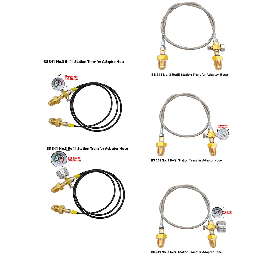خرطوم محول عالي التحمل لملء الأرجون لتوصيل BS 341 No 3 G 5/8 مع خيارات الطول 90 سم أو 150 سم