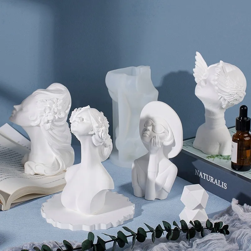 DIY Beautiful Goddess Lady Gypsum silicone mold 3D Angel Girl Women Bust Statue Candle Silicone Mold Female Figures Resin mold