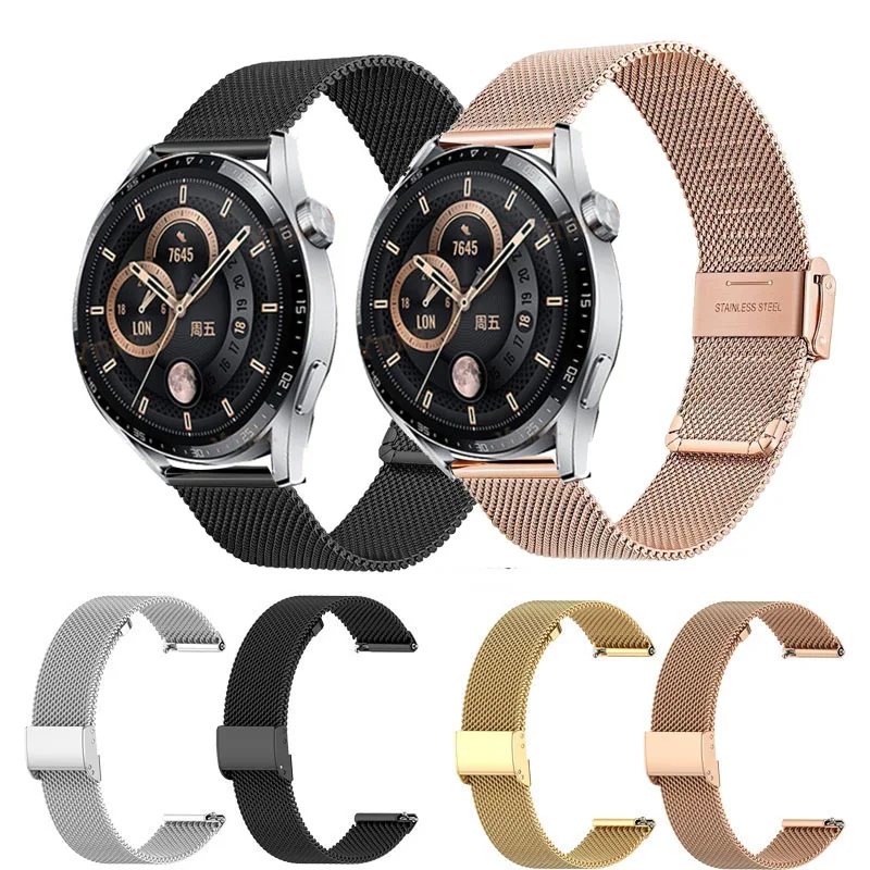 For Huawei GT3 42mm/46mm SmartWatch Band GT GT2 42mm Milanese Stainless Steel Band Bracelet Universal 20/22 mm Replacement Strap