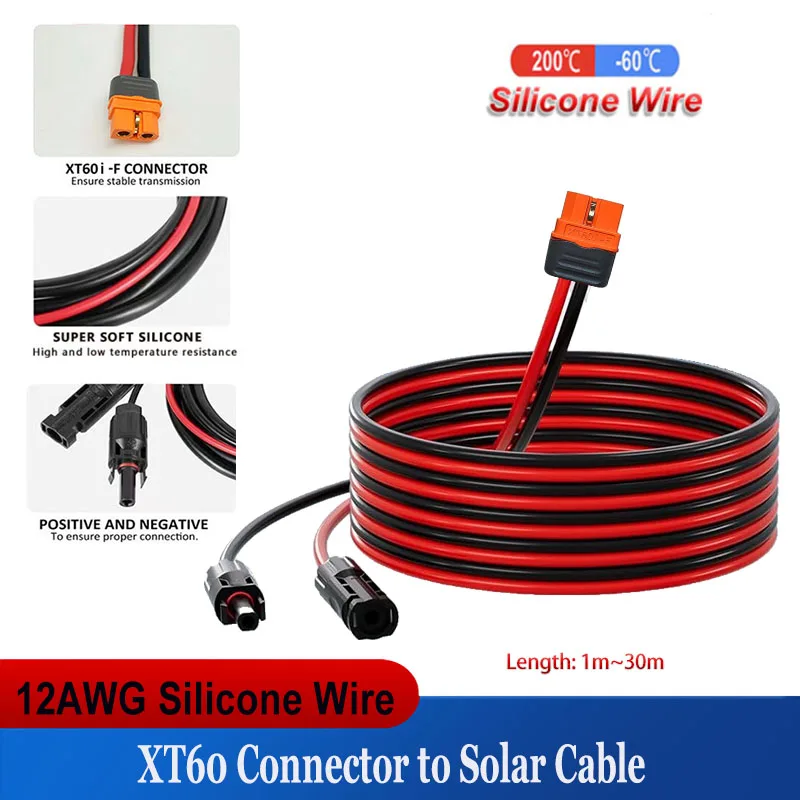 

XT60i Женский кабель к солнечной панели 12AWG 3,4 мм2 Силиконовый кабель XT60H-F Разъем Удлинительный зарядный кабель для солнечной панели