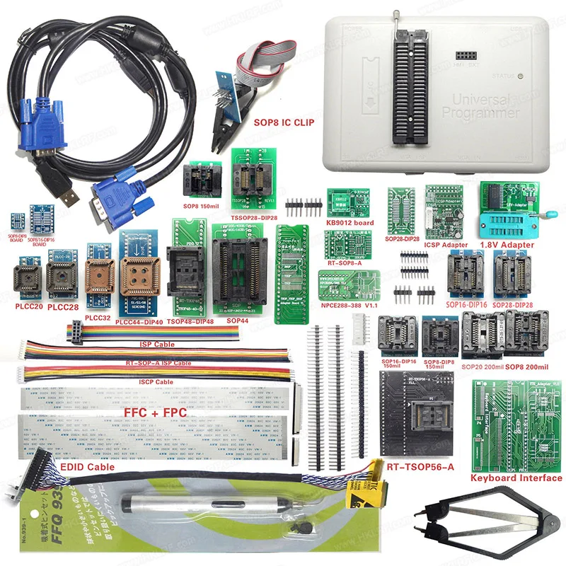 In stock 2026 Universal IC Programmer BIOS NAND RT809H EMMC NAND FLASH Programmer +31 ADAPTERS EDID Cable in Stock