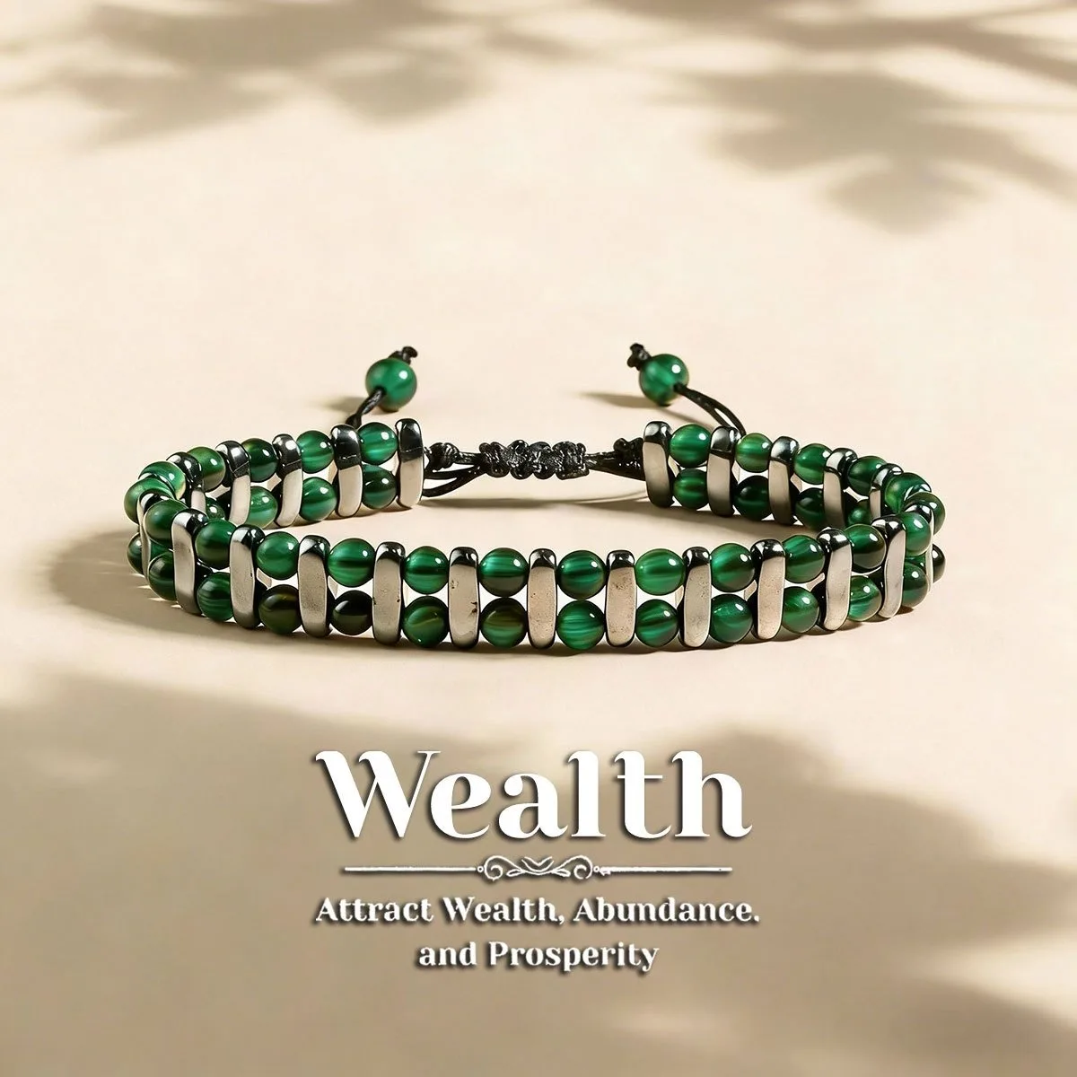 Attract Wealth Handmade 2-Layer Green Beaded Bracelet, Boho Stretch Braided Cord, Skin-Friendly Daily Wear