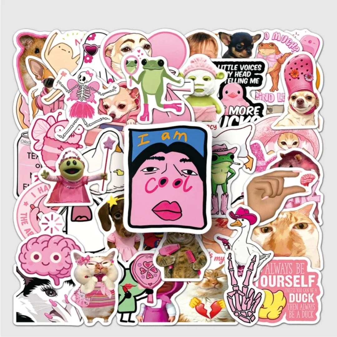 10/30/50pcs Pink Funny Animal MEME Stickers Cartoon Creative Sticker Decorative Skateboard Luggage Guitar Cute Waterproof Decals