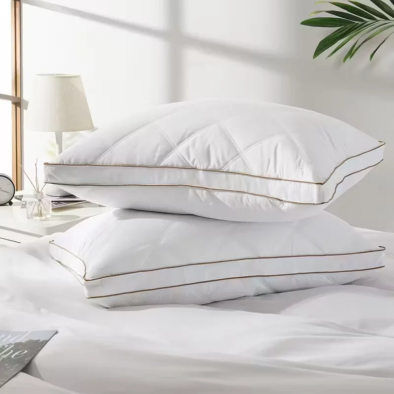 1Pc All‑Season100%Cotton Dust‑Proof Pillow,Machine Washable,Grey Duck Down&Feather Filling,Soft Fluffy Neck Support Bed Pillow