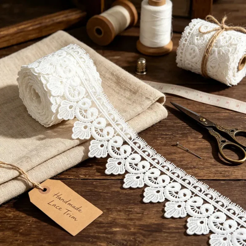 15Yards Exquisite European cotton lace trim, 1.58 inches wide, suitable for DIY clothing, curtains, and various handicrafts.