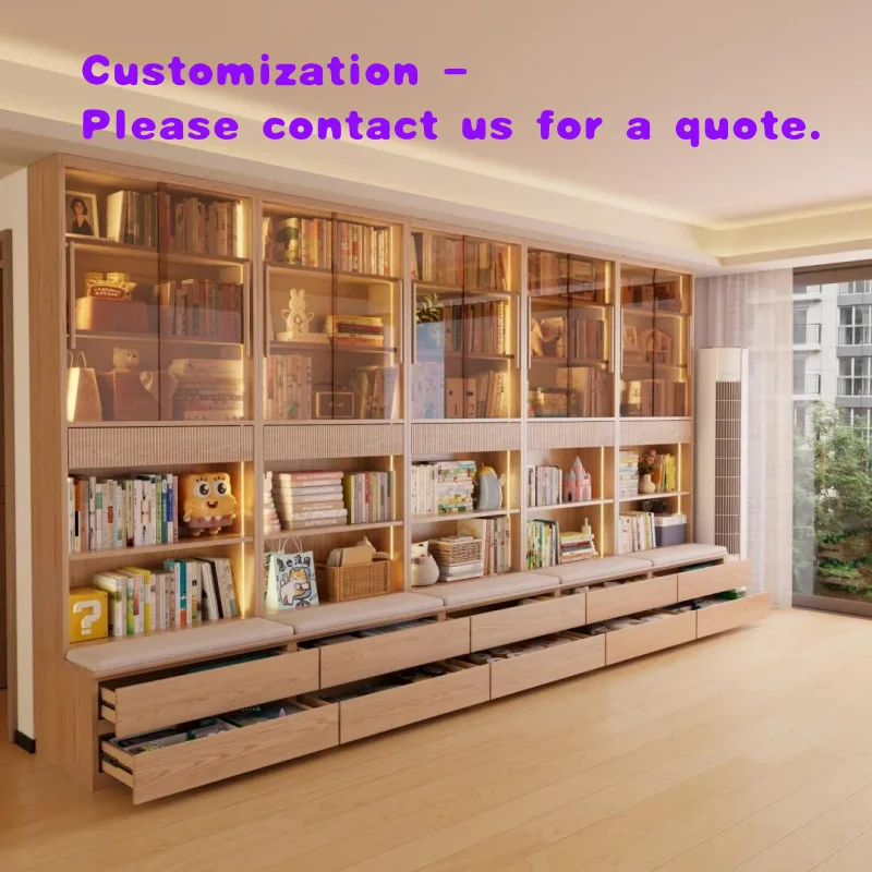custom.Modern Stainless Steel & Wood Space-Saving Bookshelf with Closed Cabinets and Open Shelves Home Office and Living