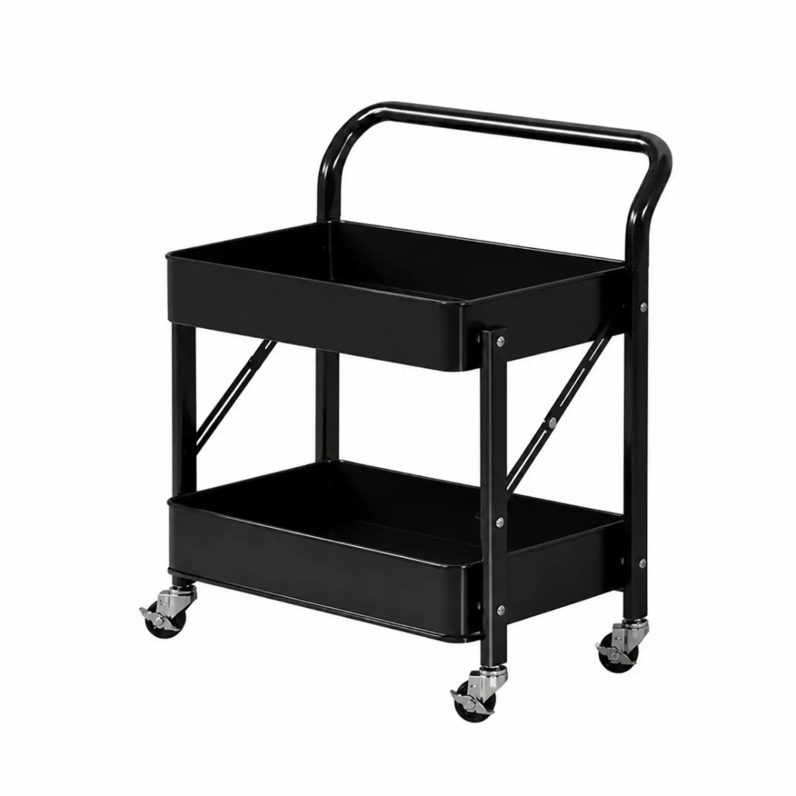 Sturdy Mobile Storage Cart for Beauty Salon Use Carbon Steel Rolling Trolley with Two Open Shelves and Smooth Casters