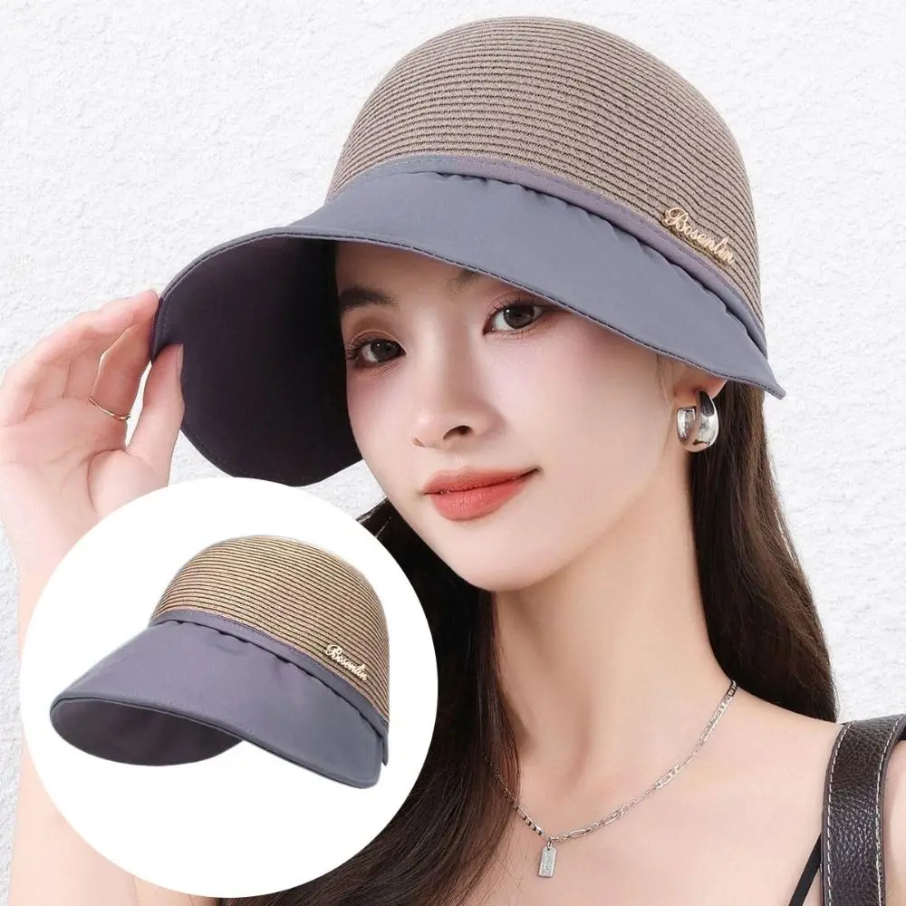 

Simple Solid Color Sunshade Cap Wide Brim Foldable Bucket Sunhat Soft Breathable Women's Straw Hat Camping