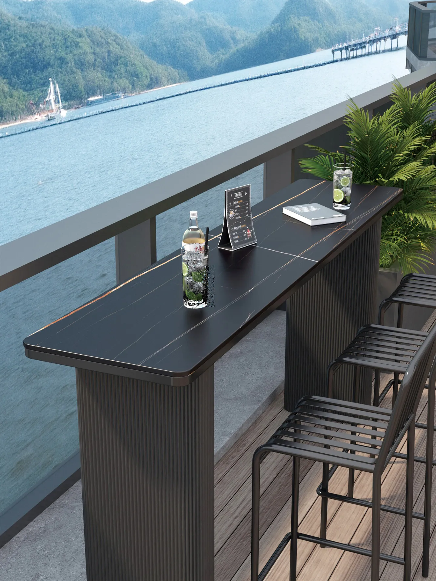 & Outdoor Courtyard Patio Light Luxury Multifunctional Porcelain-slab bar Table Casual Balcony Wall-side Long Narrow Caf Table