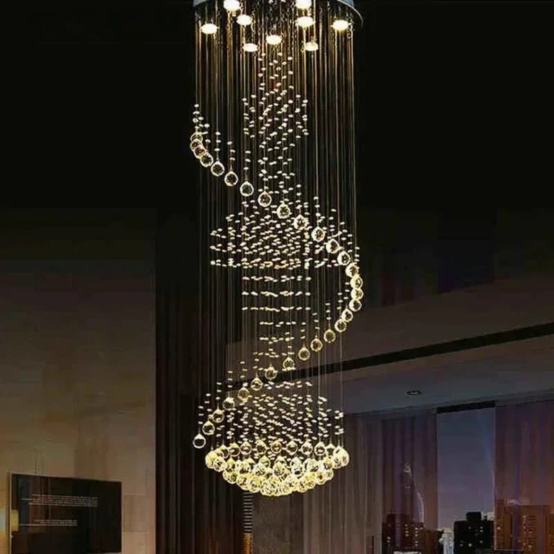 Modern Spiral Crystal Chandelier Luxury Chandeliers Rain Drop Flush Mount Ceiling Light For Entryway High Ceiling Staircase