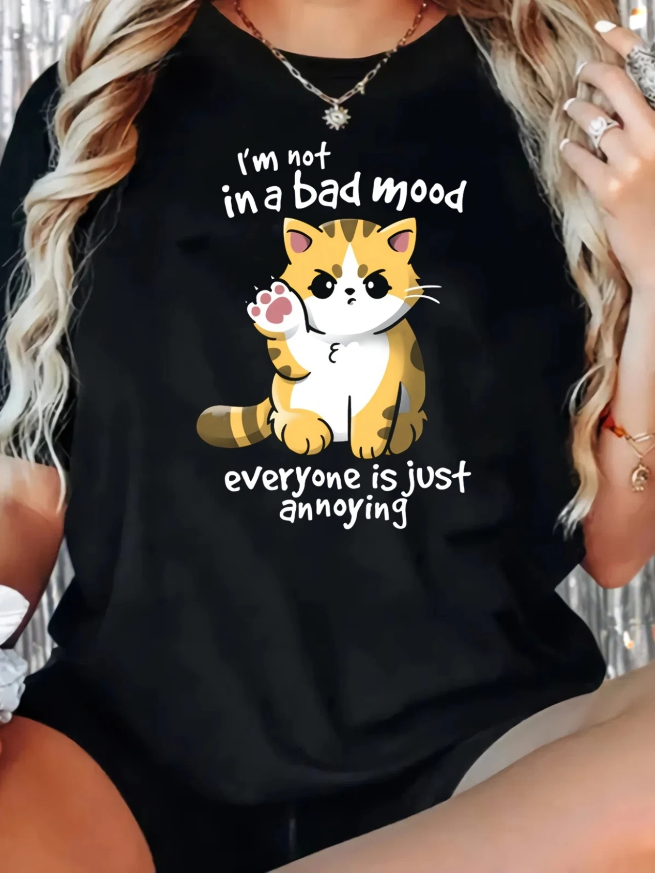 I'm Not in A Bad Mood T-Shirt Summer Women Tracksuit Short Sleeve Tops Casual Breathable Sportswear Harajuku Fashion Streetwear