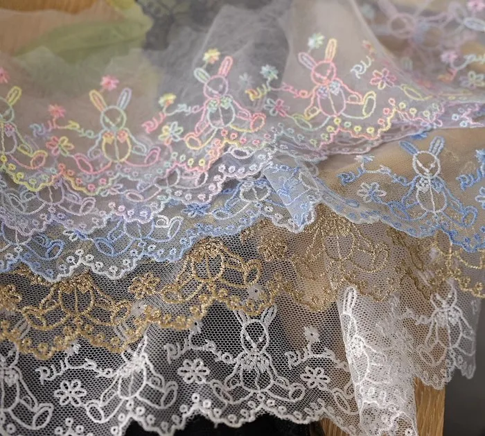 6Yard/Lot Farben Mesh Stoff Stickerei Kaninchen Spitze Trim 9cm breite DIY Halskette hand gefertigte Lolita Kleidung Kleid Näh zubehör – Detail 17