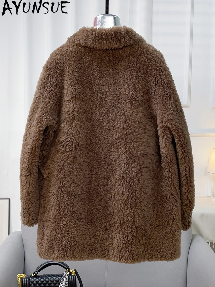 아윤수 100% 천연 양모 여성용 코트 2025 겨울 양털 코트 여성 의류 패션 슈트 칼라 퍼 코트 여성 의류