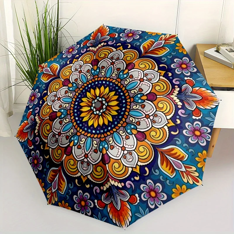 

Автоматический зонт с цветочным узором, 1 шт. - Компактный дорожный зонт, прочный каркас из 8 спиц, ветрозащитный, с открытием/закрытием одним нажатием.