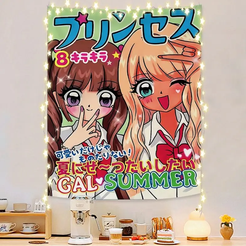 VIKAMA Cartoon Tapestry, Japanese Manga Magazine Cover Wall Hanging, Retro '90s “Spice Girls” Aesthetic Tapestry, Home Decor