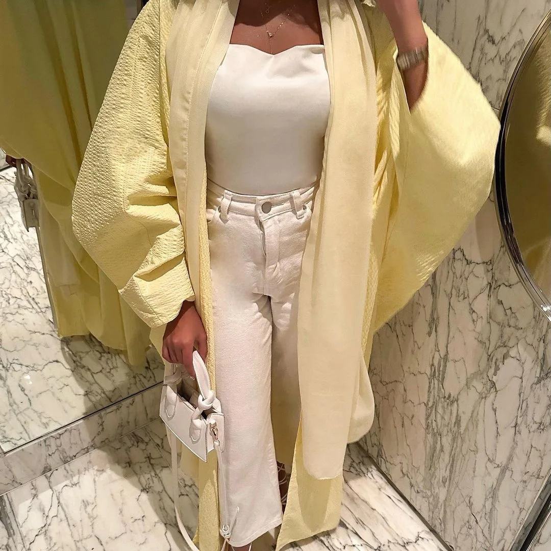

UNI Fashion Chic Kimono Solid Open Abaya Batwing Sleeve Loose Elegant Casual Moroccan Turkish Muslim Robe Jalabiya Clothing
