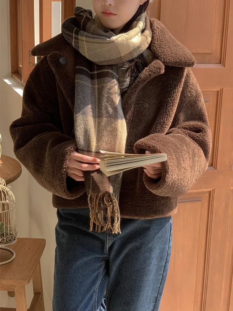 Jaet – vêtements Double face en fourrure d'agneau pour femmes, Chic, rétro, col en cuir et fourrure, tendance, haut chaud, tendance, rue