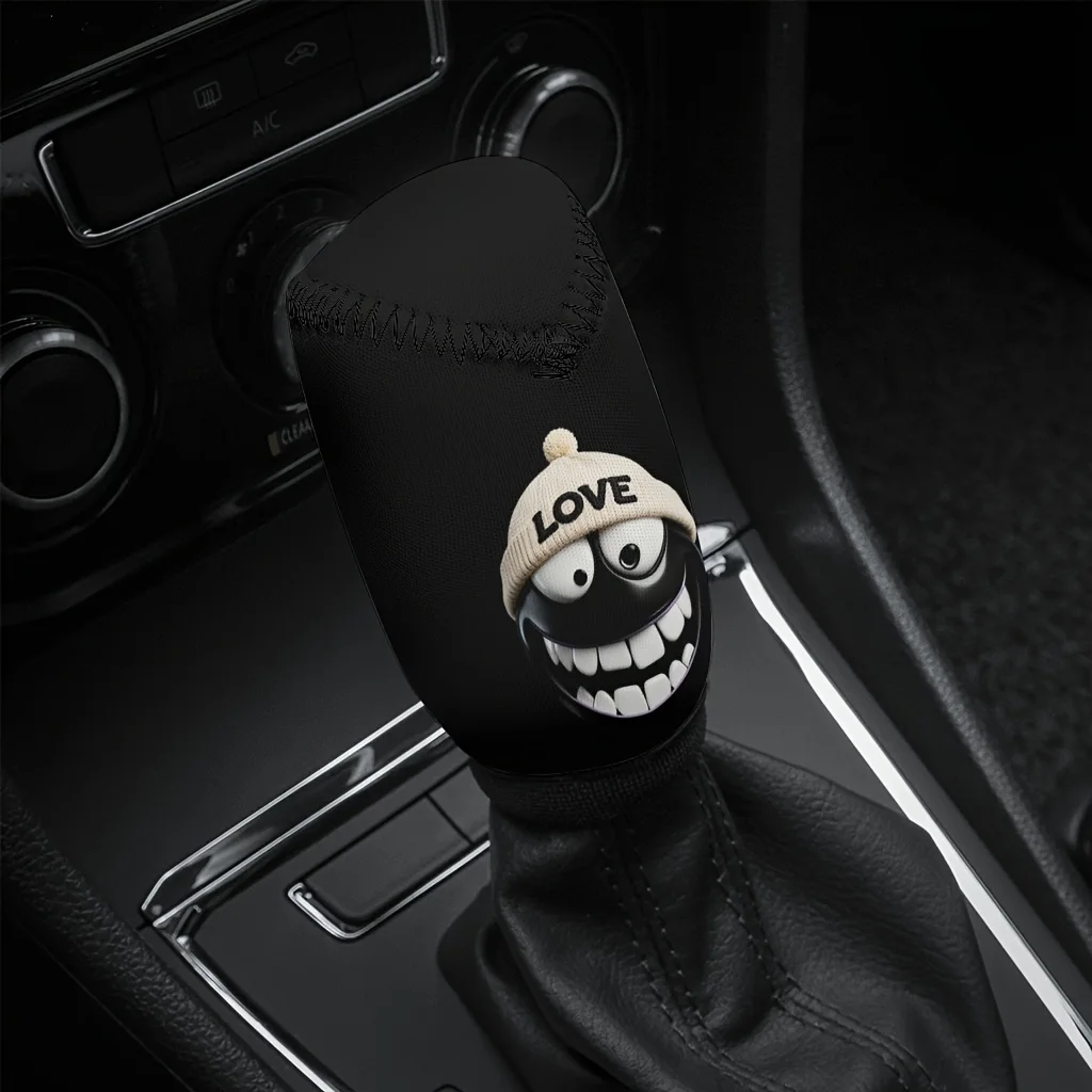 1pc, A Shift Knob Cover With A Cheerful Smiley Face Print, Suitable For Various Car Models. This Unique Design Is Easy To Clean