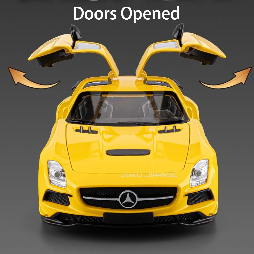 1:24 SLS Vision GT Diecast Alloy Model Miniature Car Toys Sound Light Pull Back Doors Opened Sports Cars Collectibles Child Gift