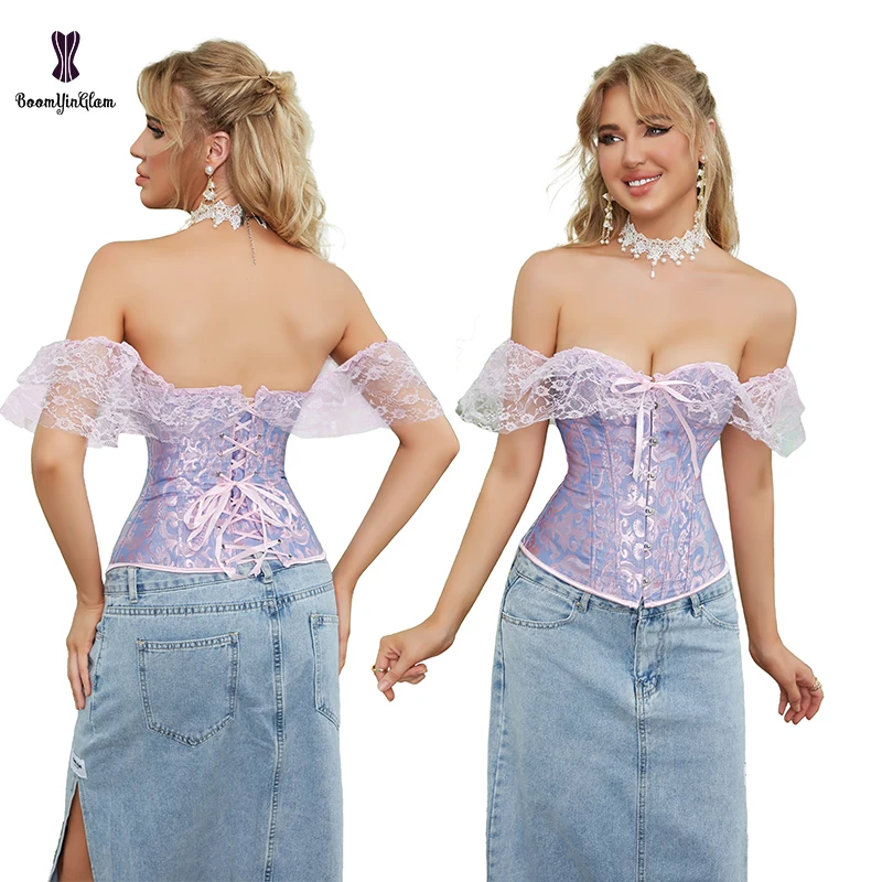 8 Colors Available Front 6 Busk Closure Victorian Bodice Lingerie Corset Lace Corselet Women Body Shaper Waist Trainer Bustier