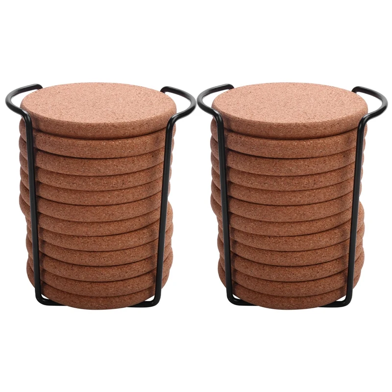 2X Cork Coasters with Lip for Drinks Absorbent Thick Rustic Saucer with Holder Heat & Water Resistant Best Reusable