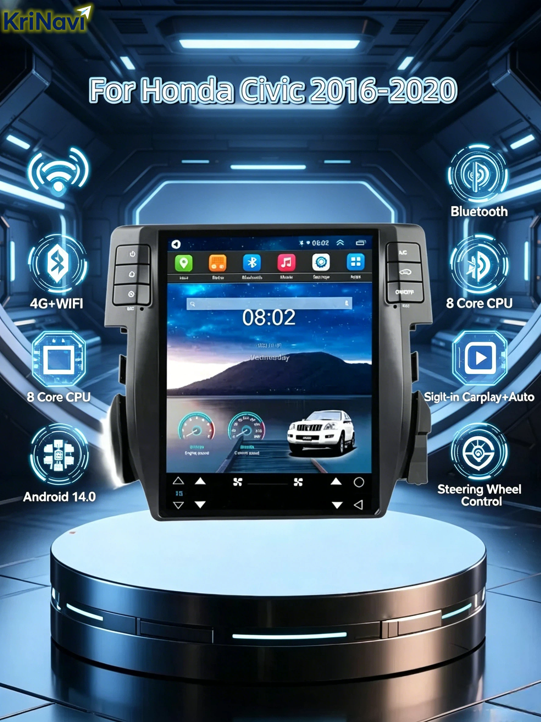 9.7 Inch Android Car Stereo Radio 8 Core 5G WiFi Touch Screen GPS Navigation Multimedia Player For Honda Civic FC FK 2016-2020