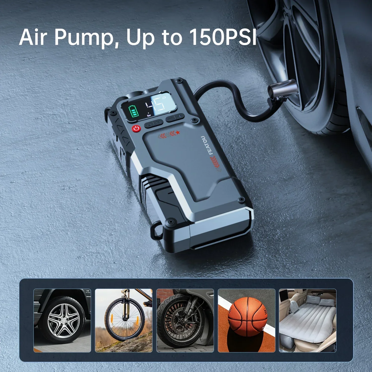 5-in-1 Multifunctional Backup Power Supply for Car Batteries - Tire Inflation, Emergency Start, LED Lighting, Mobile Power Bank