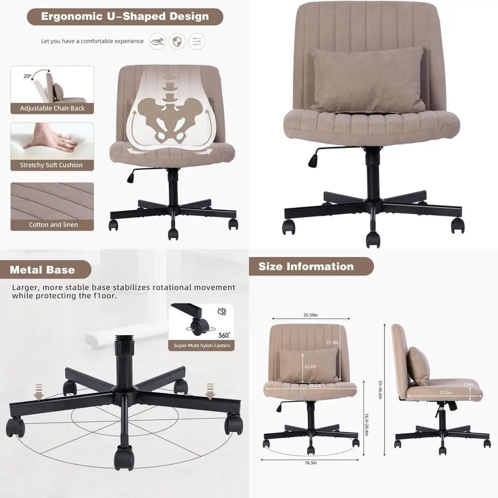 

Современное дышащее офисное кресло из льна с регулировкой 108-130 см ° Кресло с откидной спинкой и перекрестной конструкцией для комфортной работы (хаки)