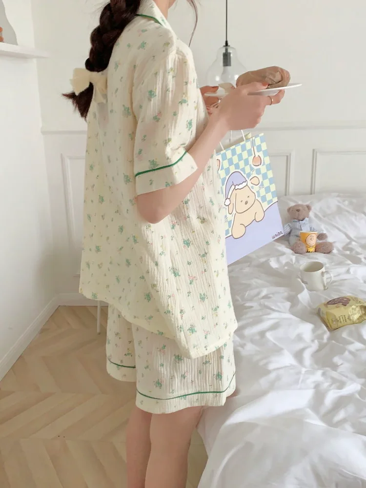 

Pajama Sets Women Flowers Home Daily Cozy Leisure Basics Korean Style Simple All-match Summer Ladies Graceful Delicate Modern